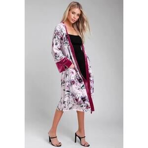 Lulus Taste Of Luxury Lavender And Magenta Floral Print Robe Purple - Size S